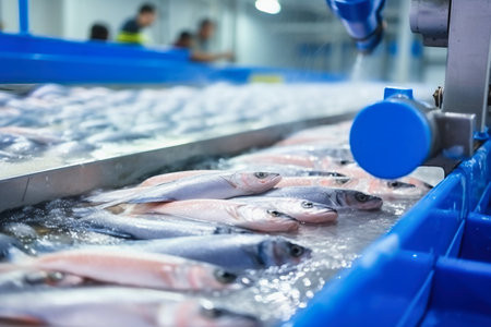WORKERS AT AN ENTERPRISE FOR CUTTING AND PACKAGING FISH PRODUCTS