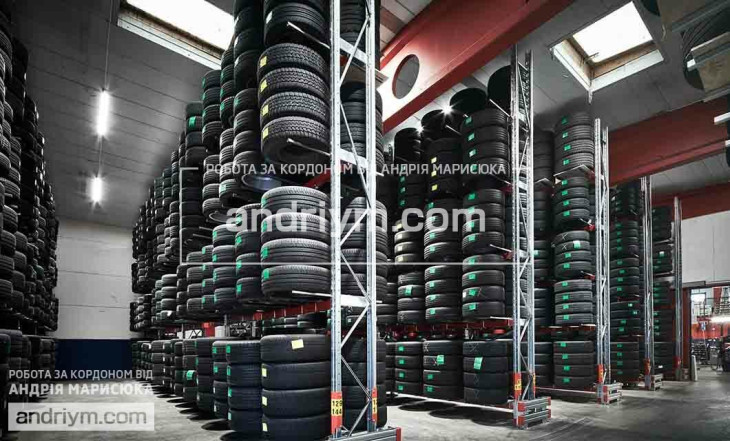 Worker at an automotive tire warehouse