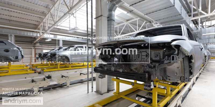 Worker at metal components production for cars