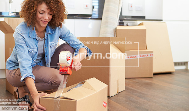 Furniture packaging worker